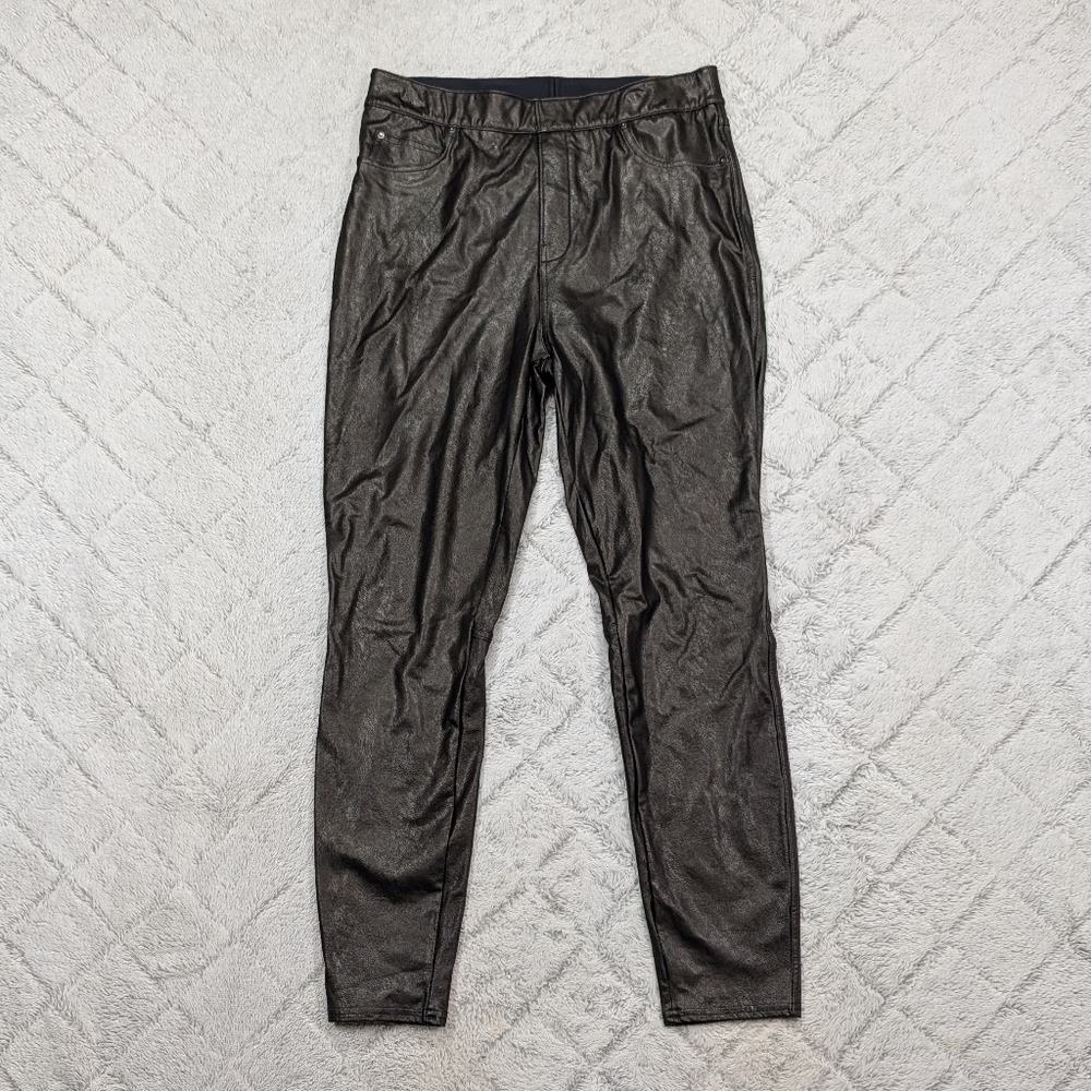 Spanx Pants Womens L Black Noir Leather Like Skinny Pull On Flex Moto Shaping
